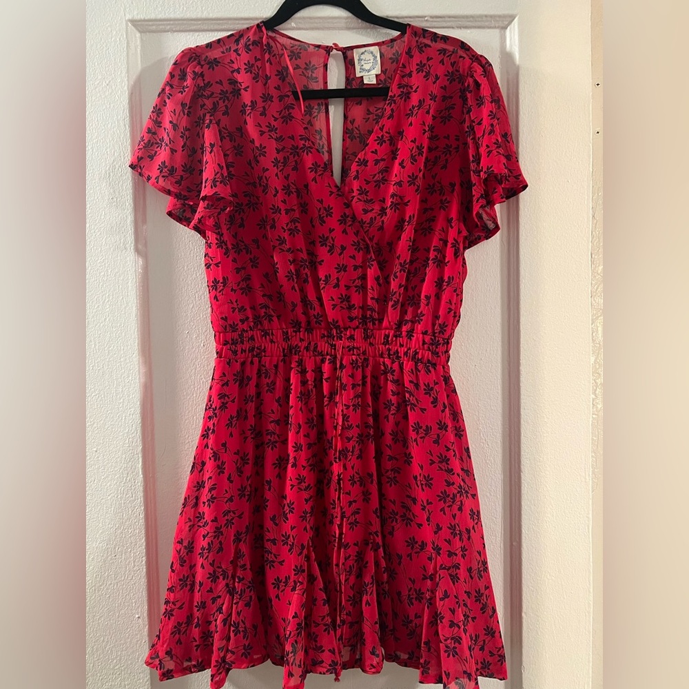 Blue Rain Pink Floral Dress, ruffle detail